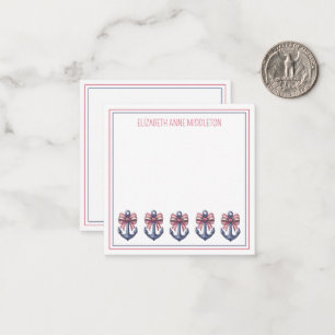 Nautical Blue Anchor With Red and White Stripe Bow Card