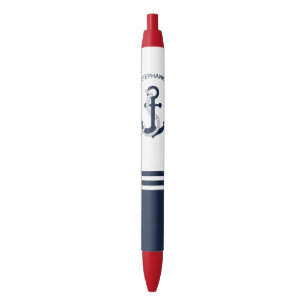 Nautical blue anchors with blue and white stripes ink pen
