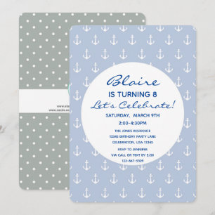 Nautical Blue and Navy Anchor Birthday Invitation