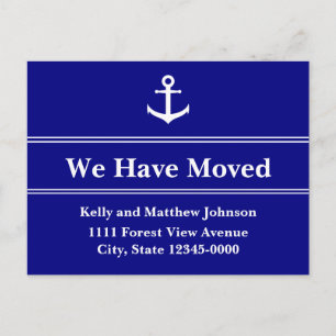 Nautical Blue and White Anchor Moving Announcement Postcard