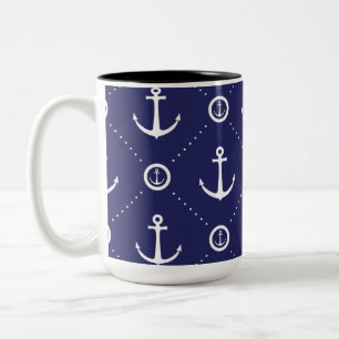 Nautical Blue and White Anchor Pattern Mug