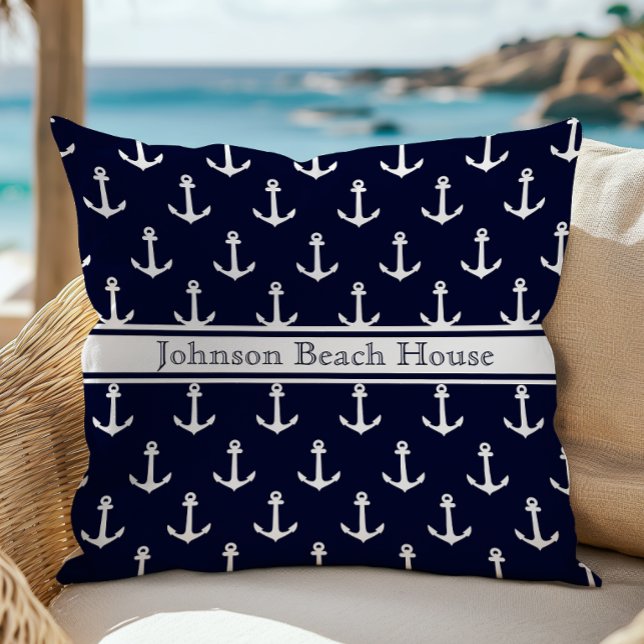 Nautical Blue And White Anchor Pattern Name Cushion (Creator Uploaded)