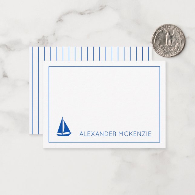 Nautical Blue and White Sailboat Personalised Card (Front/Back In Situ)