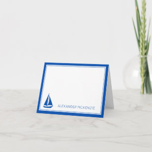 Nautical Blue and White Sailboat Personalised Note Card