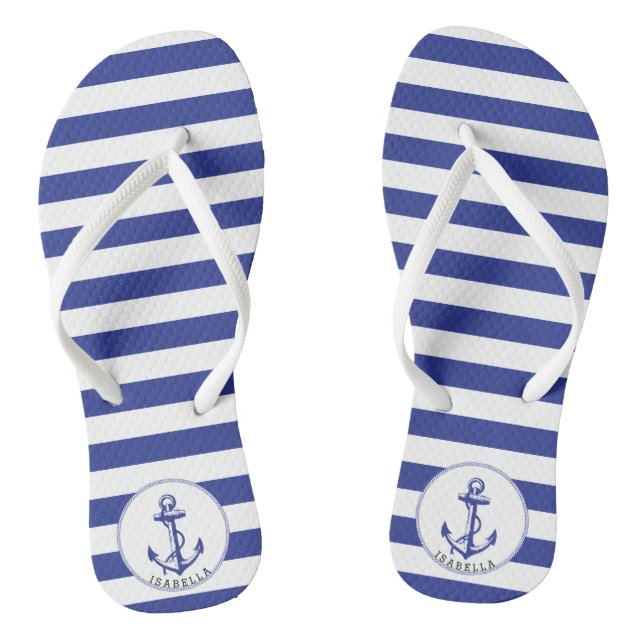 Nautical Blue and White Stripes Jandals (Footbed)
