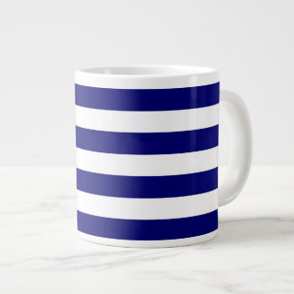Nautical blue and white stripes large coffee mug