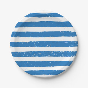 Nautical Blue And White Stripes Wedding / Party Paper Plate