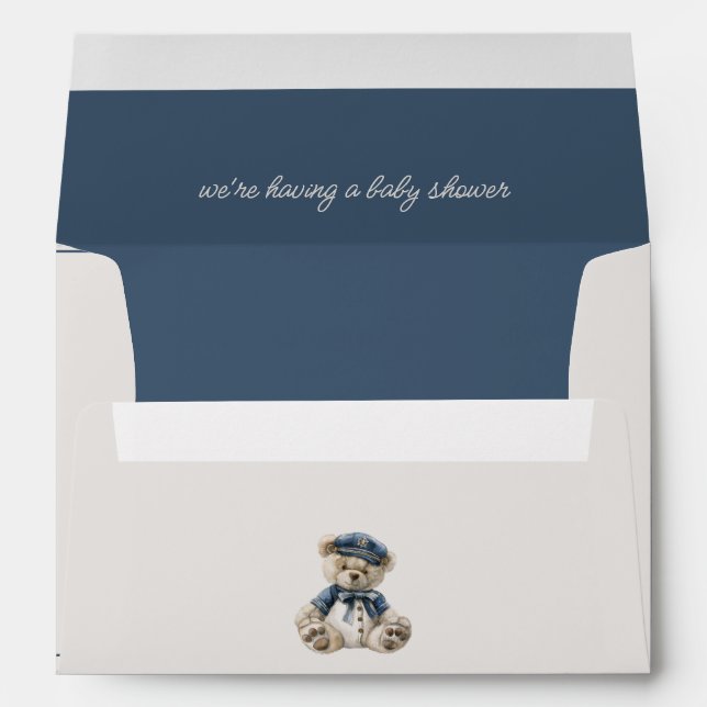 Nautical Blue Baby Bear Baby Shower Envelope (Back (Bottom))