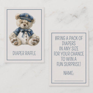 Nautical Blue Baby Bear Diaper Raffle Enclosure Card