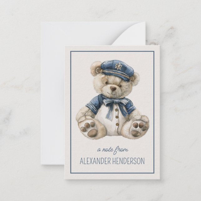 Nautical Blue Baby Bear Personalised Card (Front)