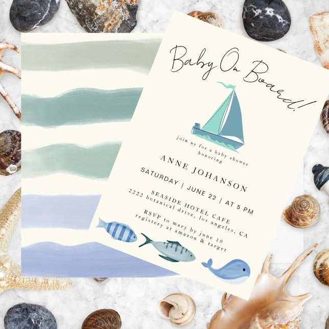 Nautical Blue Baby On Board Simple Boy´s Shower Invitation (Creator Uploaded)