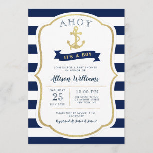 nautical blue baby shower invitation