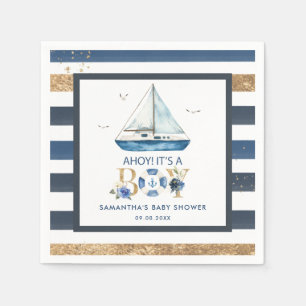 Nautical Blue Boat Ahoy It's a Boy Baby Shower Napkin