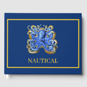 Nautical Blue Boat Beach House Octopus Custom Guest Book