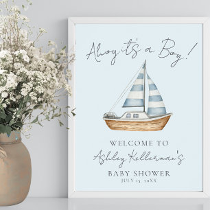 Nautical Blue Boy Baby Shower Welcome Sign