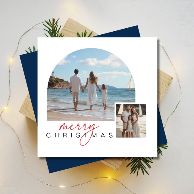 Nautical Blue Christmas Maritime Family Photo  Holiday Card (Creator Uploaded)