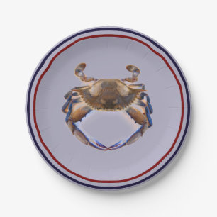 Nautical Blue Crab Feed Wedding Reception Paper Plate