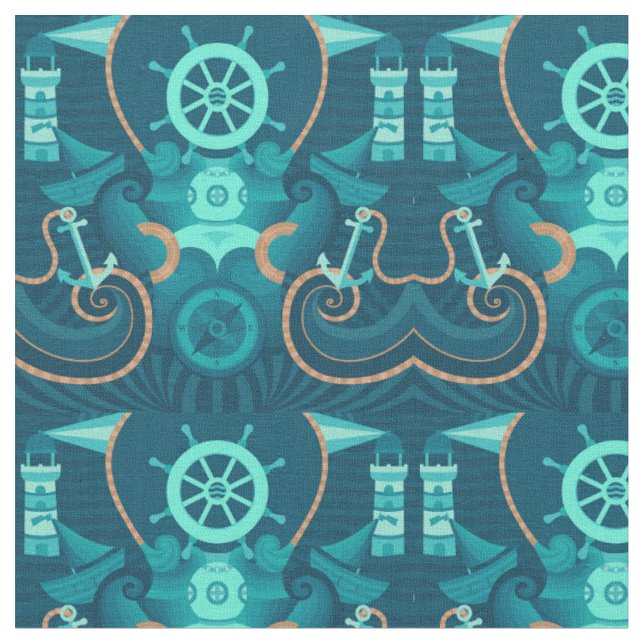 Nautical Blue Design Fabric (Close Up)