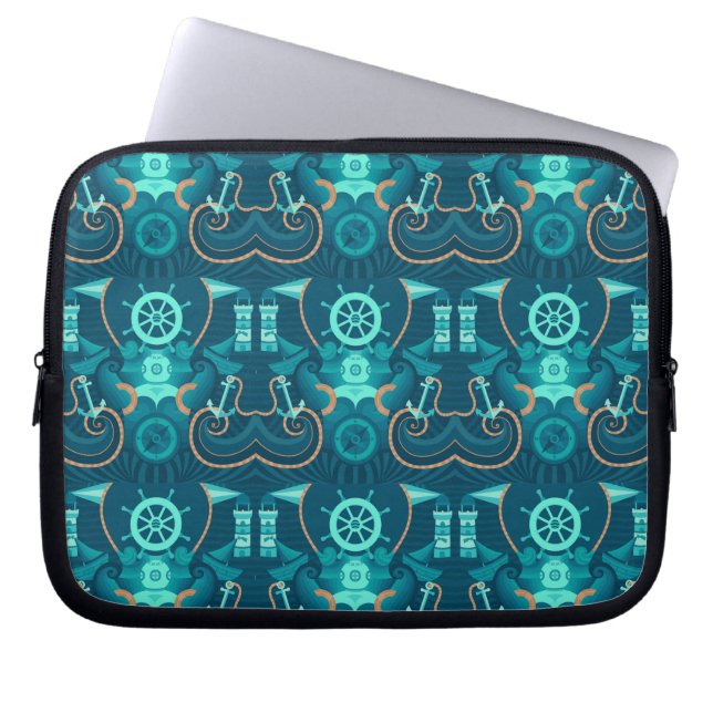 Nautical Blue Design Laptop Sleeve (Front)