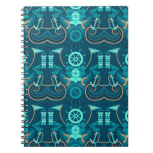 Nautical Blue Design Spiral Notebook