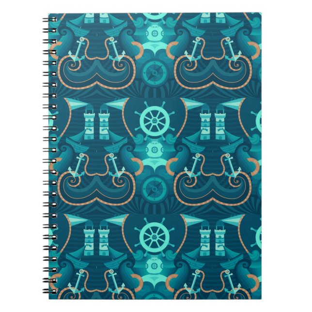 Nautical Blue Design Spiral Notebook (Front)