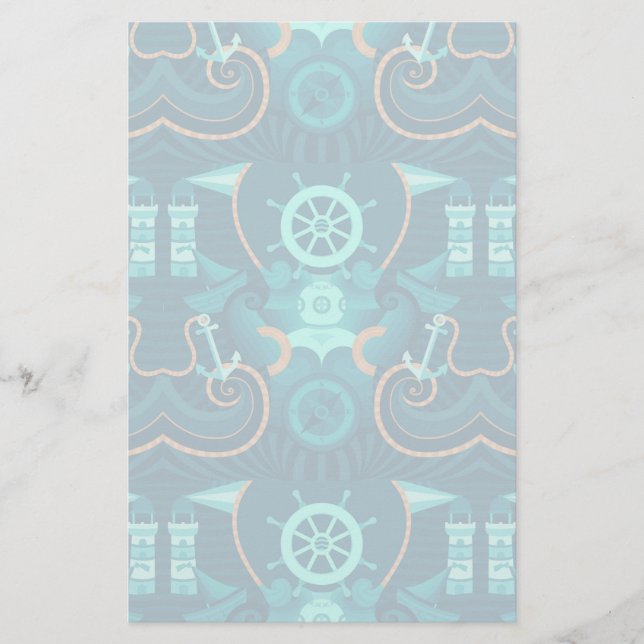 Nautical Blue Design Stationery (Front)