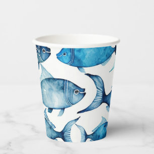 Nautical Blue Fish. Seaside Cottage Birthday Party Paper Cups