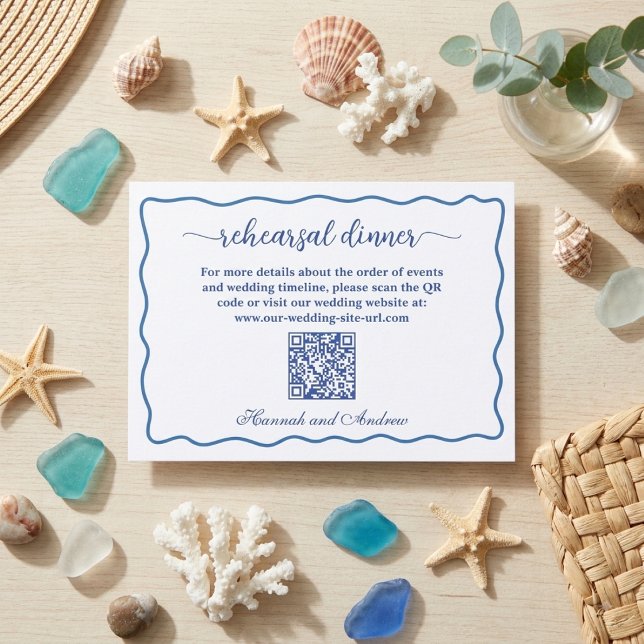Nautical Blue Frame QR Code Rehearsal Dinner Enclosure Card (Creator Uploaded)