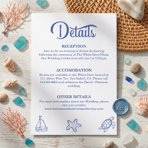 Nautical Blue Frame Sea Life Wedding Details Enclosure Card