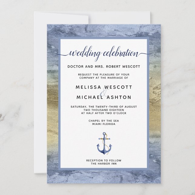 #Nautical Blue & Gold Event / Florida Wedding Invitation (Front)