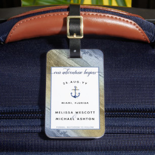 #Nautical Blue & Gold #Wedding Save the Date Luggage Tag