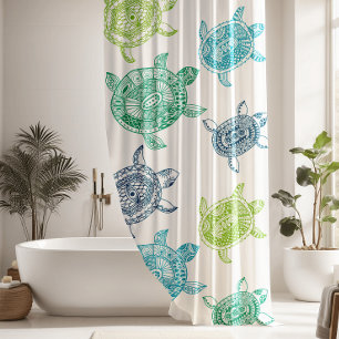 Nautical Blue & Green Sea Turtles Shower Curtain