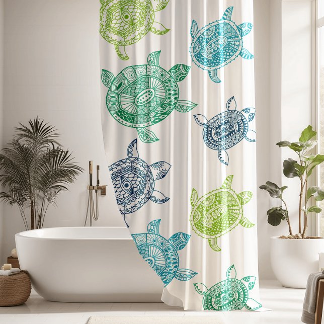 Nautical Blue & Green Sea Turtles Shower Curtain (Creator Uploaded)