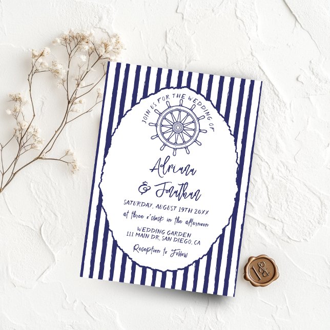 Nautical Blue Hand Painted Wedding Invitation (Creator Uploaded)
