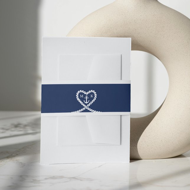 Nautical Blue Heart Rope Anchor Monogram Wedding  Invitation Belly Band (Nautical Blue Heart Rope Anchor Monogram Wedding Invitation Belly Band)