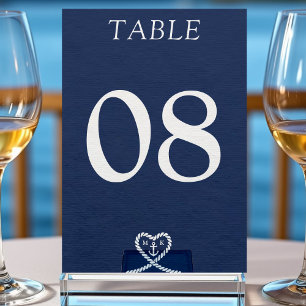 Nautical Blue Heart Rope Monogram Wedding Table Number