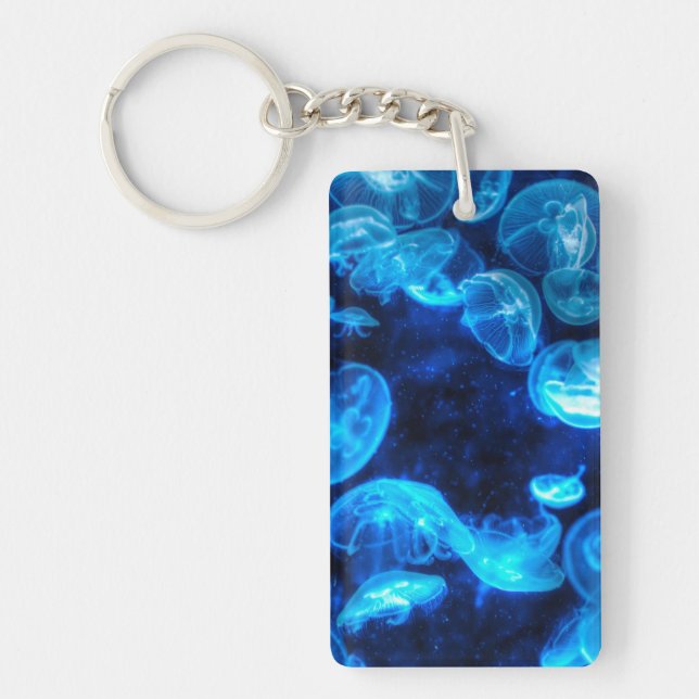 Nautical Blue Jellyfish Marine Life Key Ring (Front)
