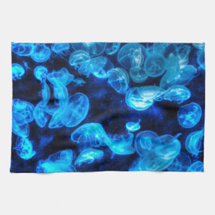 Nautical Blue Jellyfish Marine Life Tea Towel