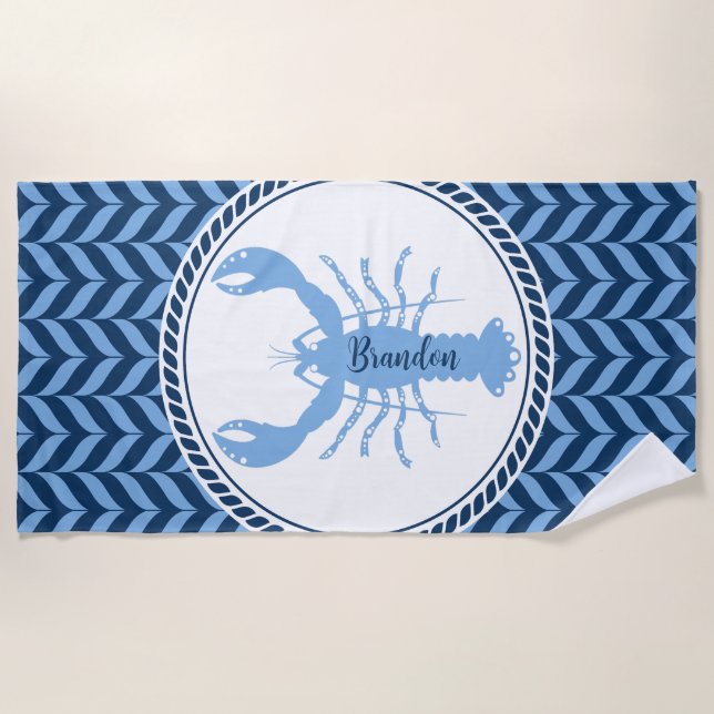 Nautical Blue Lobster coastal Bath Towel Set (Edi (Front)