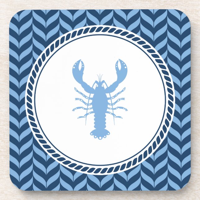 Nautical Blue Lobster coastal  Coaster (Front)