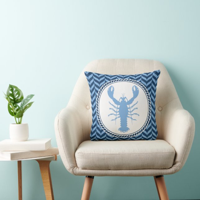 Nautical Blue Lobster coastal  Cushion (Chair)