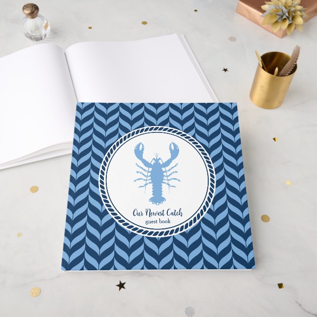 Nautical Blue Lobster coastal  Guest Book (Front Open)