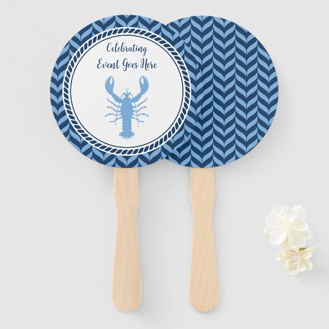 Nautical Blue Lobster coastal  Hand Fan (Front and Back)