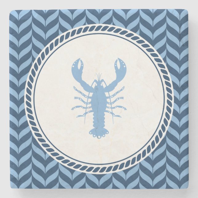 Nautical Blue Lobster coastal  Stone Coaster (Front)