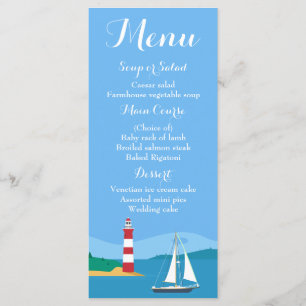 Nautical Blue Menu Sailboat & Lighthouse Wedding