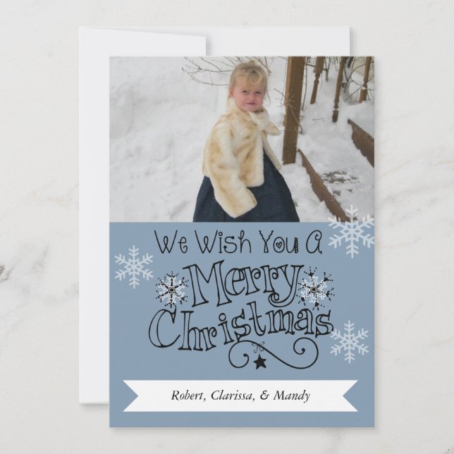 Nautical Blue Merry Christmas Photo Holiday Card (Front)