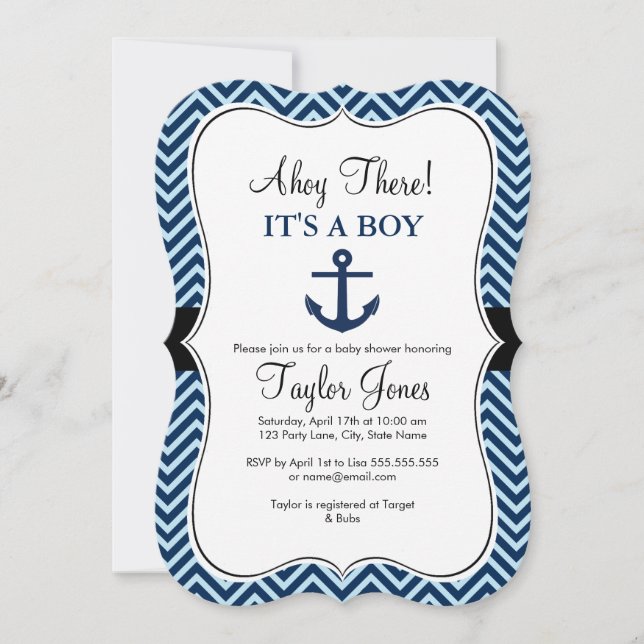 Nautical Blue Navy Baby Shower Invitation (Front)