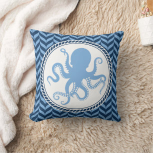 Nautical Blue Octopus coastal Cushion