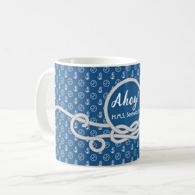 "Nautical Blue" Personalised Captain's Coffee mug (Front Left)