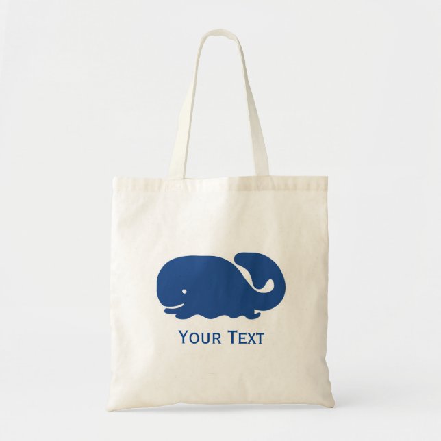 Nautical Blue Preppy Whale Personalised Tote Bag (Front)